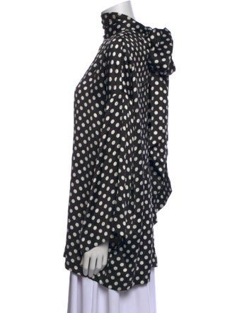 Saint Laurent Polka Dot Print Mock Neck Blouse