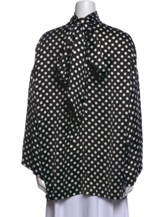 Saint Laurent Polka Dot Print Mock Neck Blouse