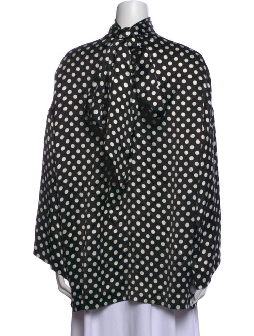 Saint Laurent Polka Dot Print Mock Neck Blouse