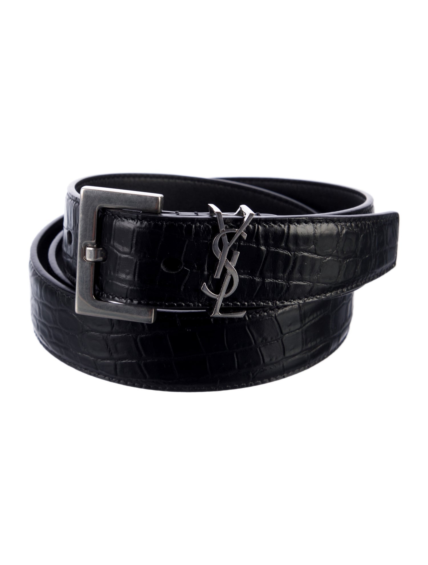 Saint Laurent Skinny Embossed Leather Belt