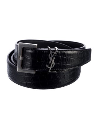 Saint Laurent Skinny Embossed Leather Belt