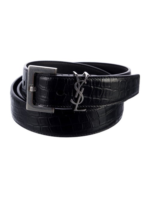 Saint Laurent Skinny Embossed Leather Belt