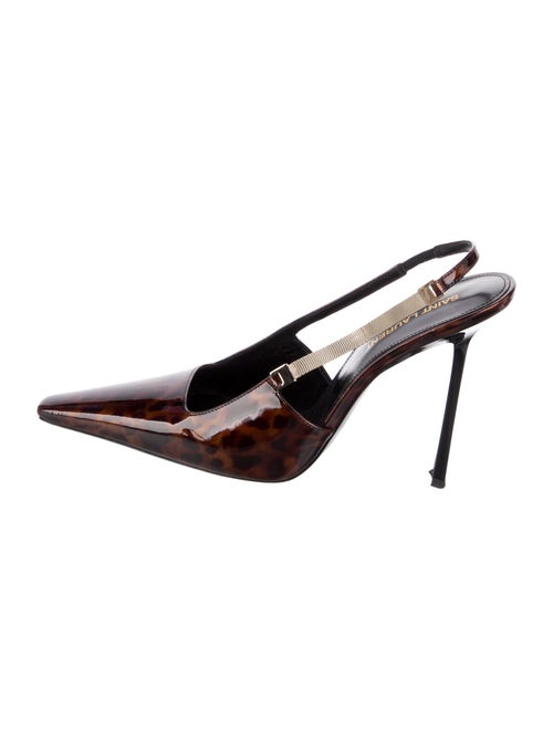 Saint Laurent Patent Leather Animal Print Slingback Pumps