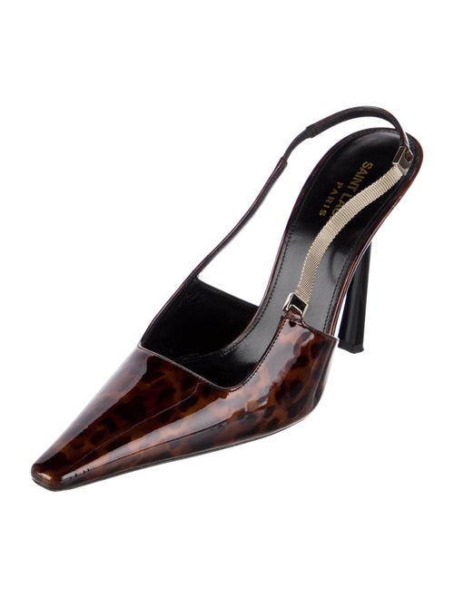 Saint Laurent Patent Leather Animal Print Slingback Pumps