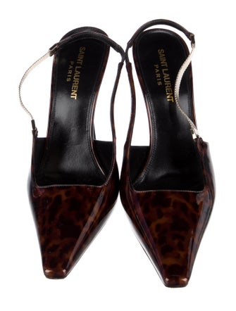 Saint Laurent Patent Leather Animal Print Slingback Pumps