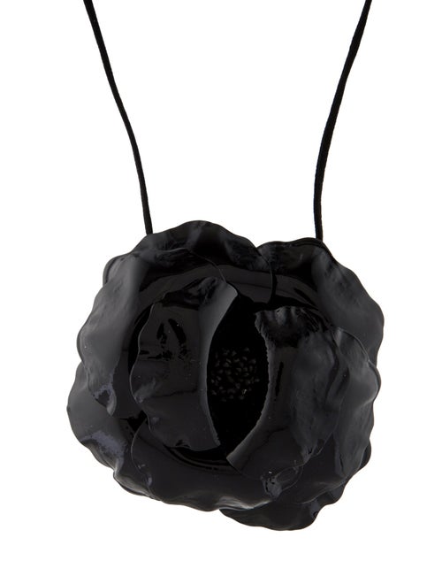 Saint Laurent Patent Leather Flower Pendant Necklace