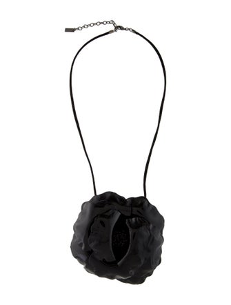 Saint Laurent Patent Leather Flower Pendant Necklace