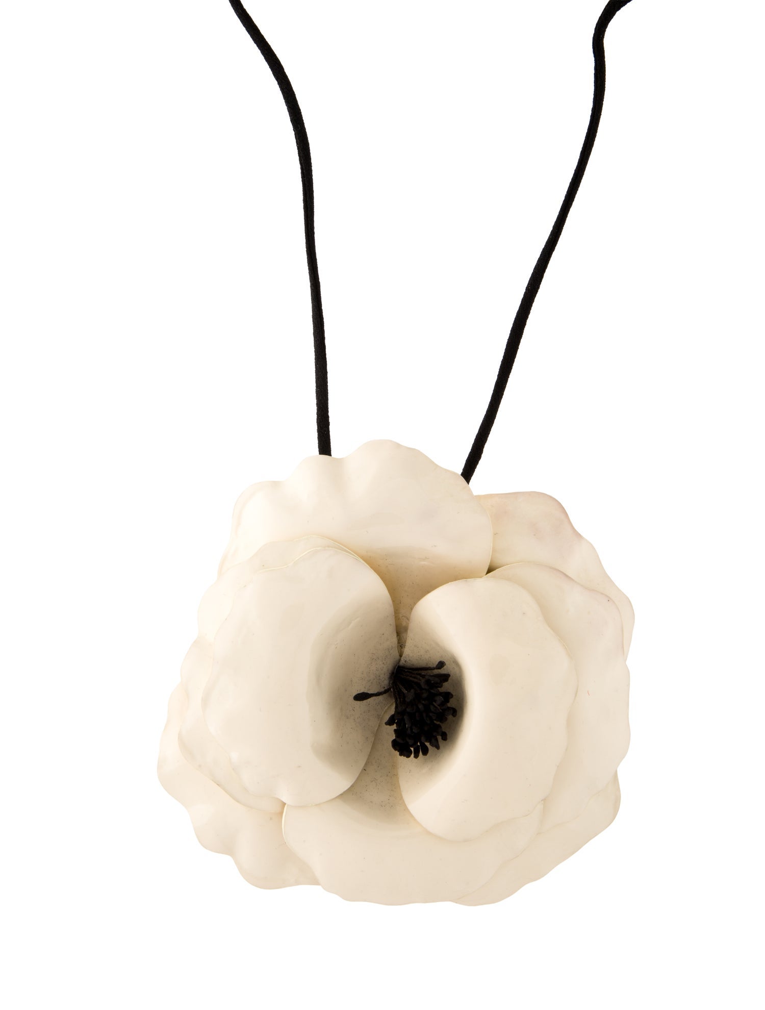 Saint Laurent Patent Leather Flower Pendant Necklace