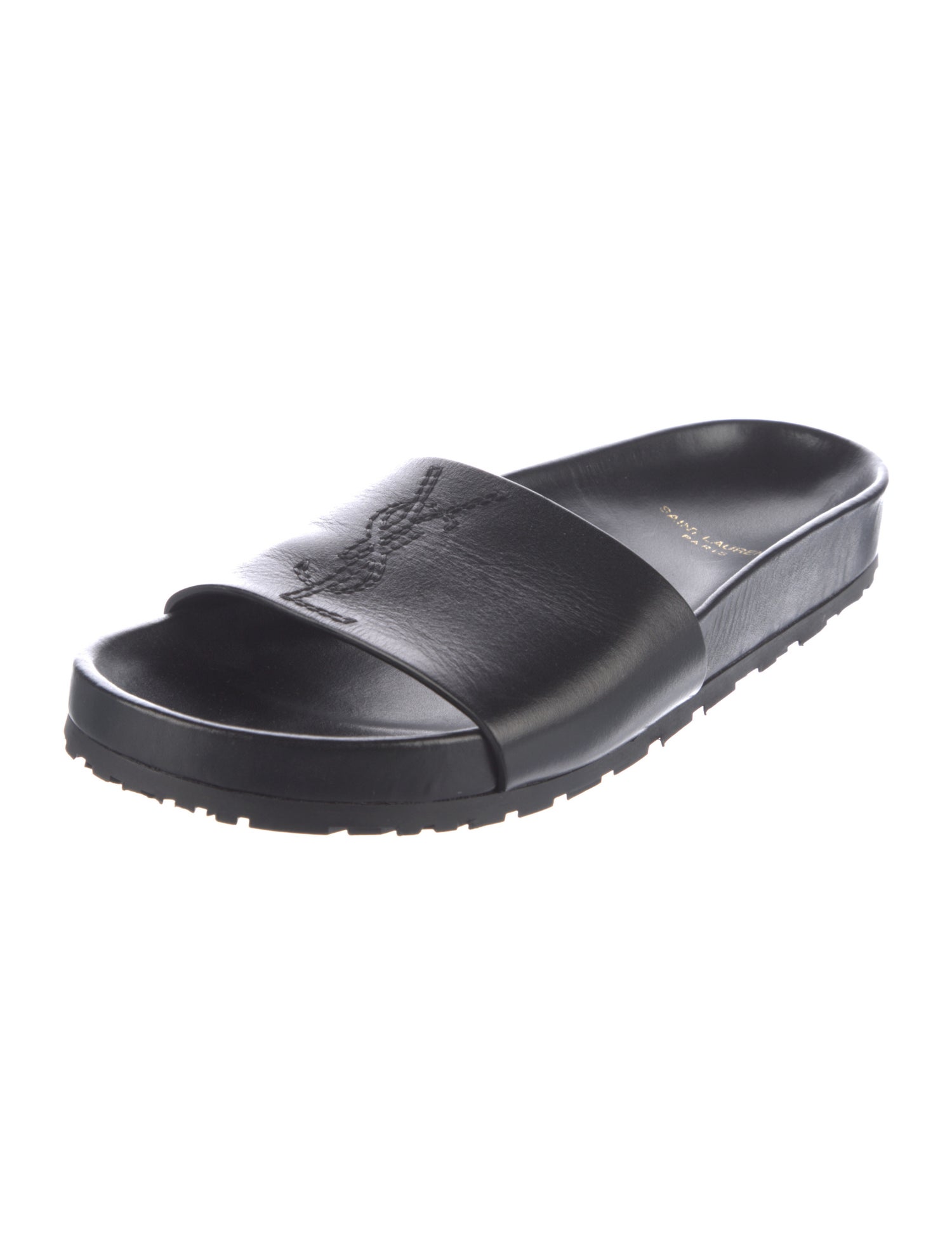 Saint Laurent Leather Embroidered Accent Slides