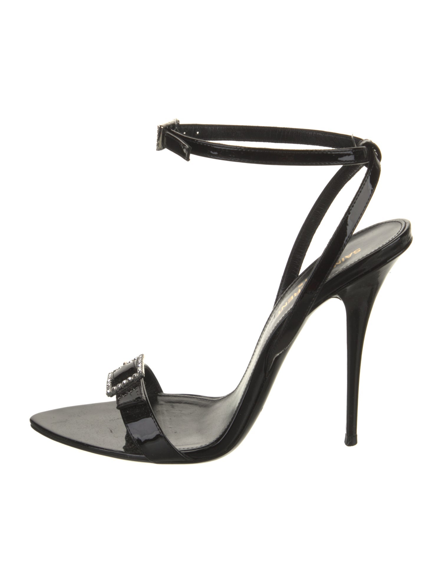 Saint Laurent Patent Leather Crystal Embellishments Slingback Sandals