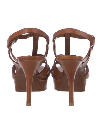 Saint Laurent Leather Cutout Accent T-Strap Sandals