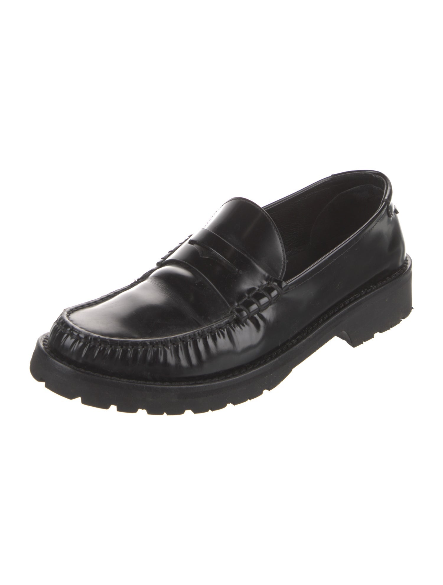 Saint Laurent Leather Ruffle Embellishment Loafers