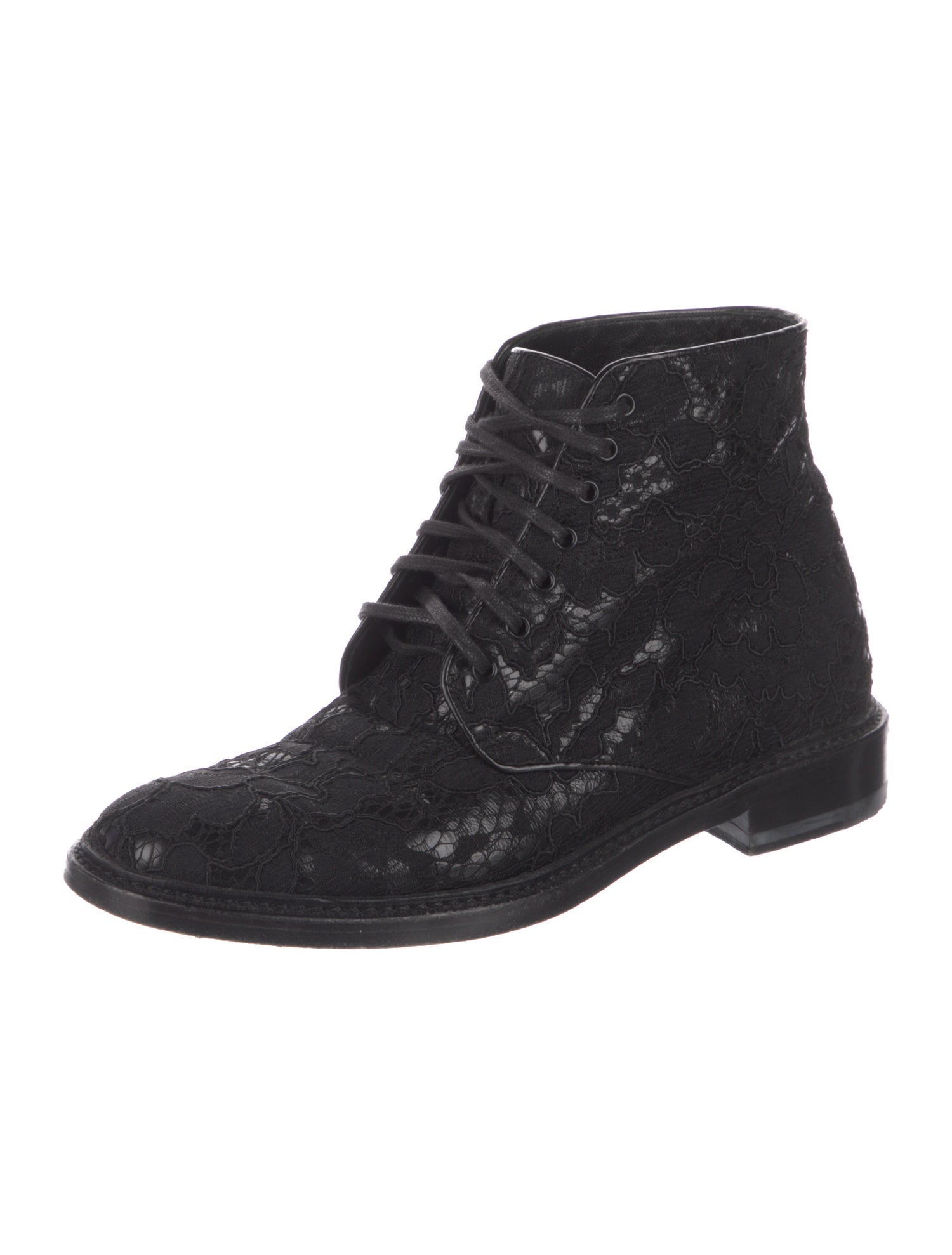 Saint Laurent Lace Lace Trim Embellishment Combat Boots