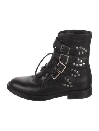 Saint Laurent Leather Studded Accents Combat Boots