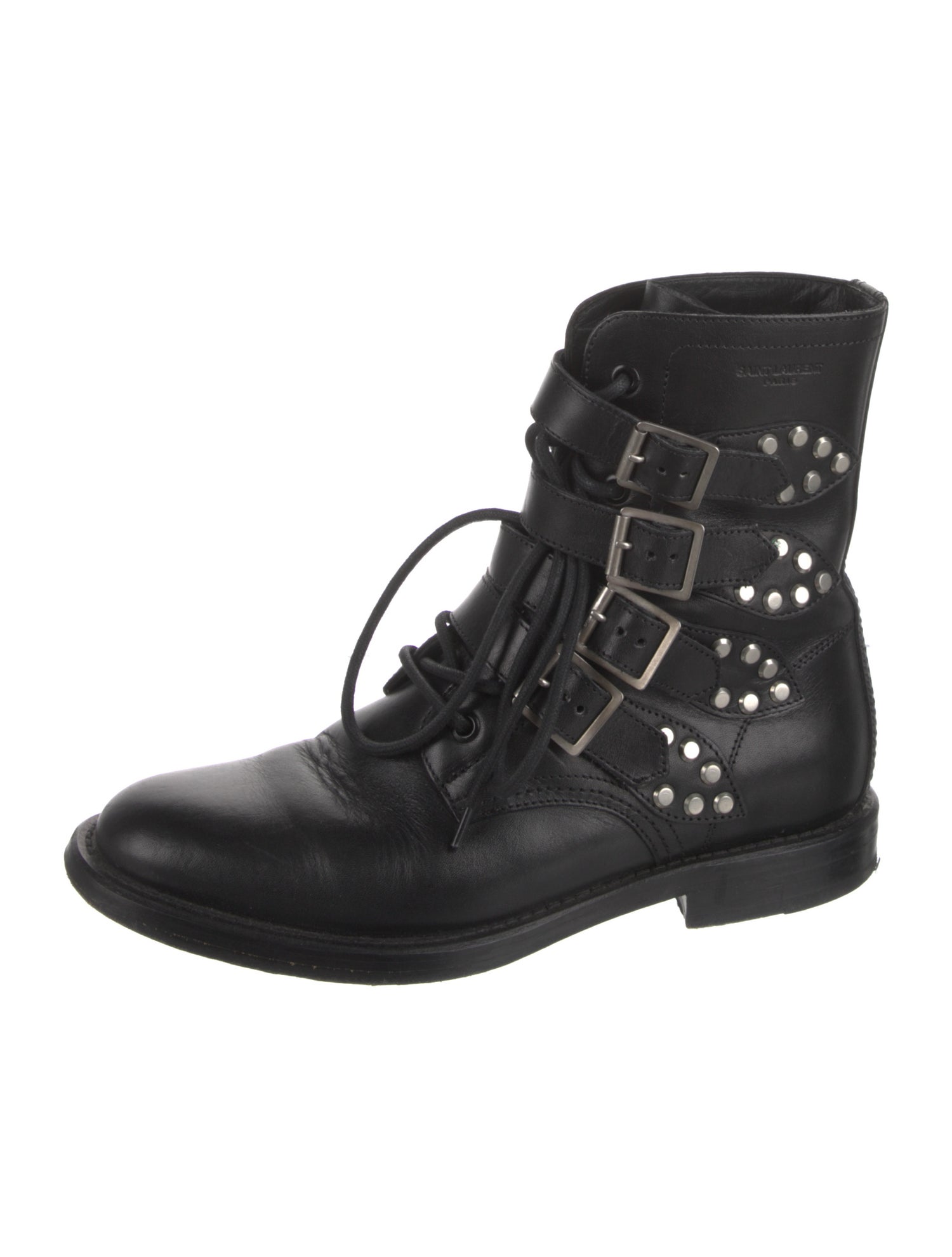 Saint Laurent Leather Studded Accents Combat Boots