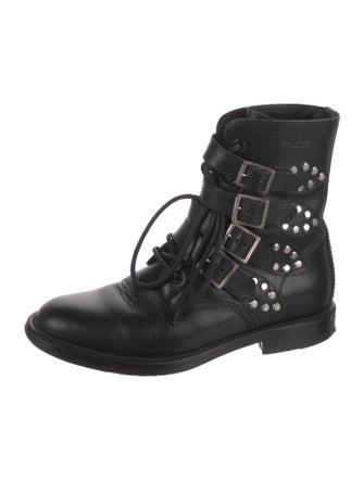 Saint Laurent Leather Studded Accents Combat Boots