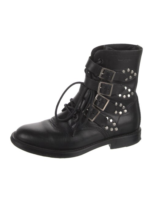 Saint Laurent Leather Studded Accents Combat Boots