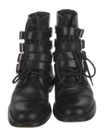 Saint Laurent Leather Studded Accents Combat Boots