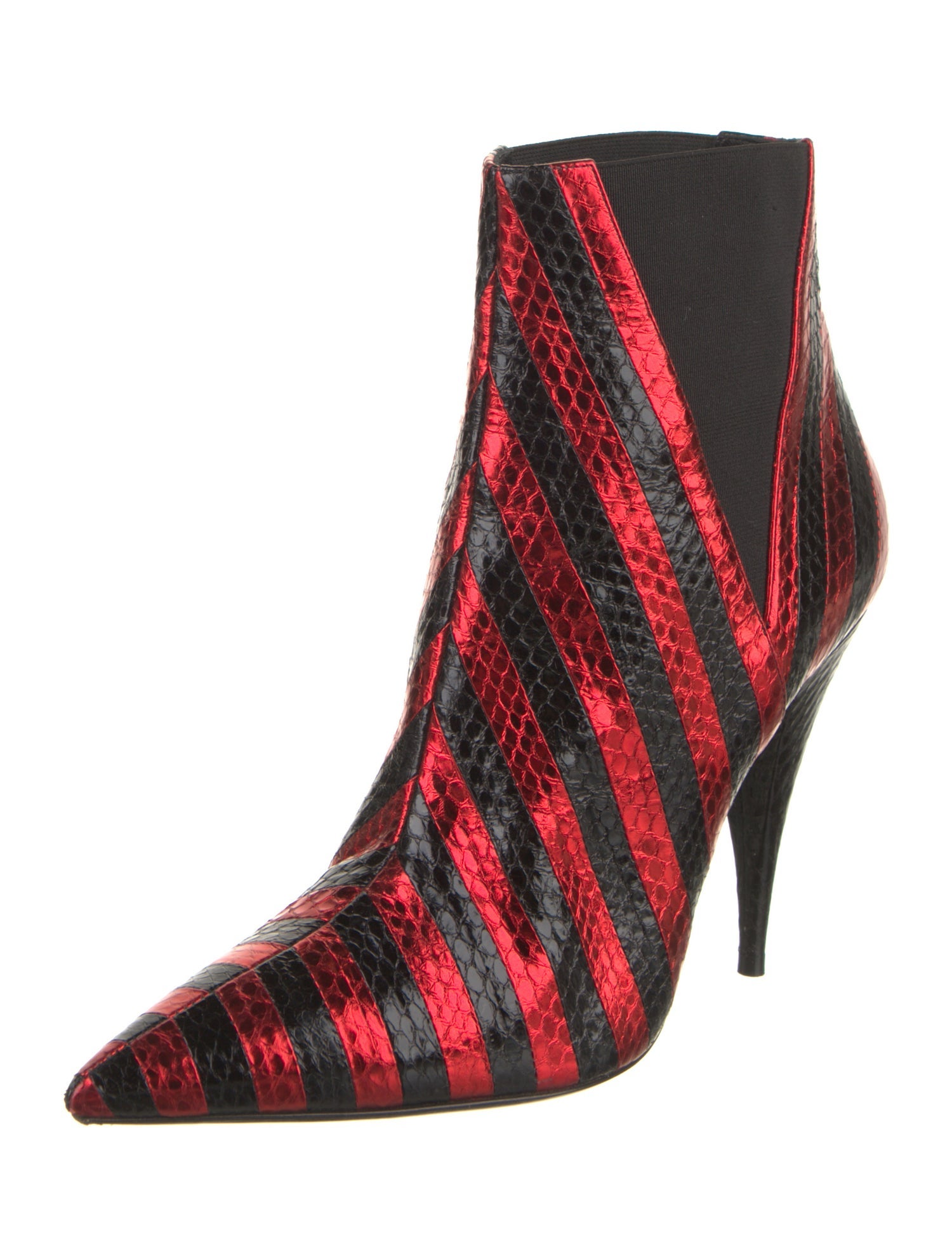 Saint Laurent Leather Striped Lace-Up Boots