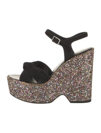 Saint Laurent Suede Glitter Accents Slingback Sandals