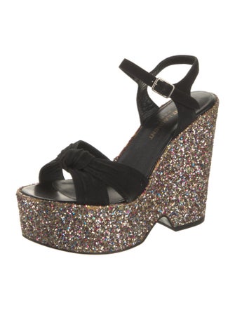 Saint Laurent Suede Glitter Accents Slingback Sandals