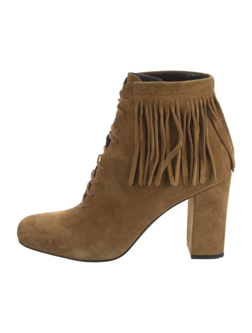 Saint Laurent Suede Fringe Trim Accent Lace-Up Boots