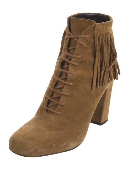 Saint Laurent Suede Fringe Trim Accent Lace-Up Boots