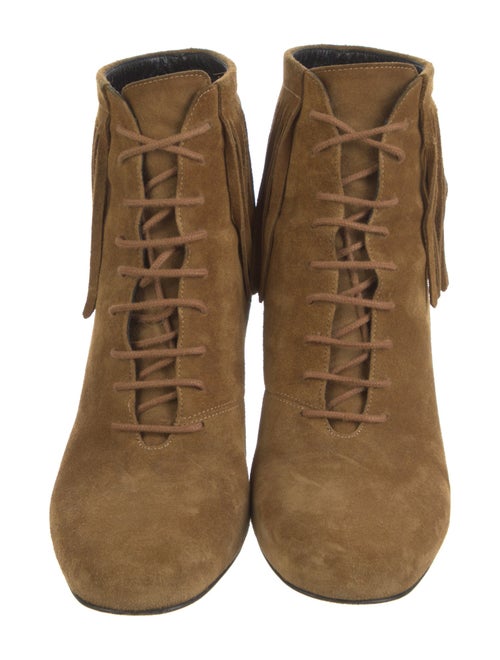 Saint Laurent Suede Fringe Trim Accent Lace-Up Boots