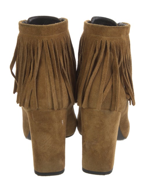 Saint Laurent Suede Fringe Trim Accent Lace-Up Boots
