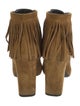 Saint Laurent Suede Fringe Trim Accent Lace-Up Boots