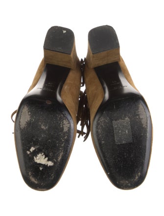 Saint Laurent Suede Fringe Trim Accent Lace-Up Boots