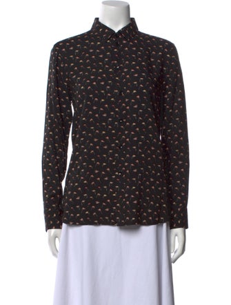 Saint Laurent Printed Long Sleeve Button-Up Top