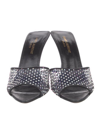 Saint Laurent Leather Crystal Embellishments Slides