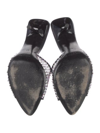 Saint Laurent Leather Crystal Embellishments Slides