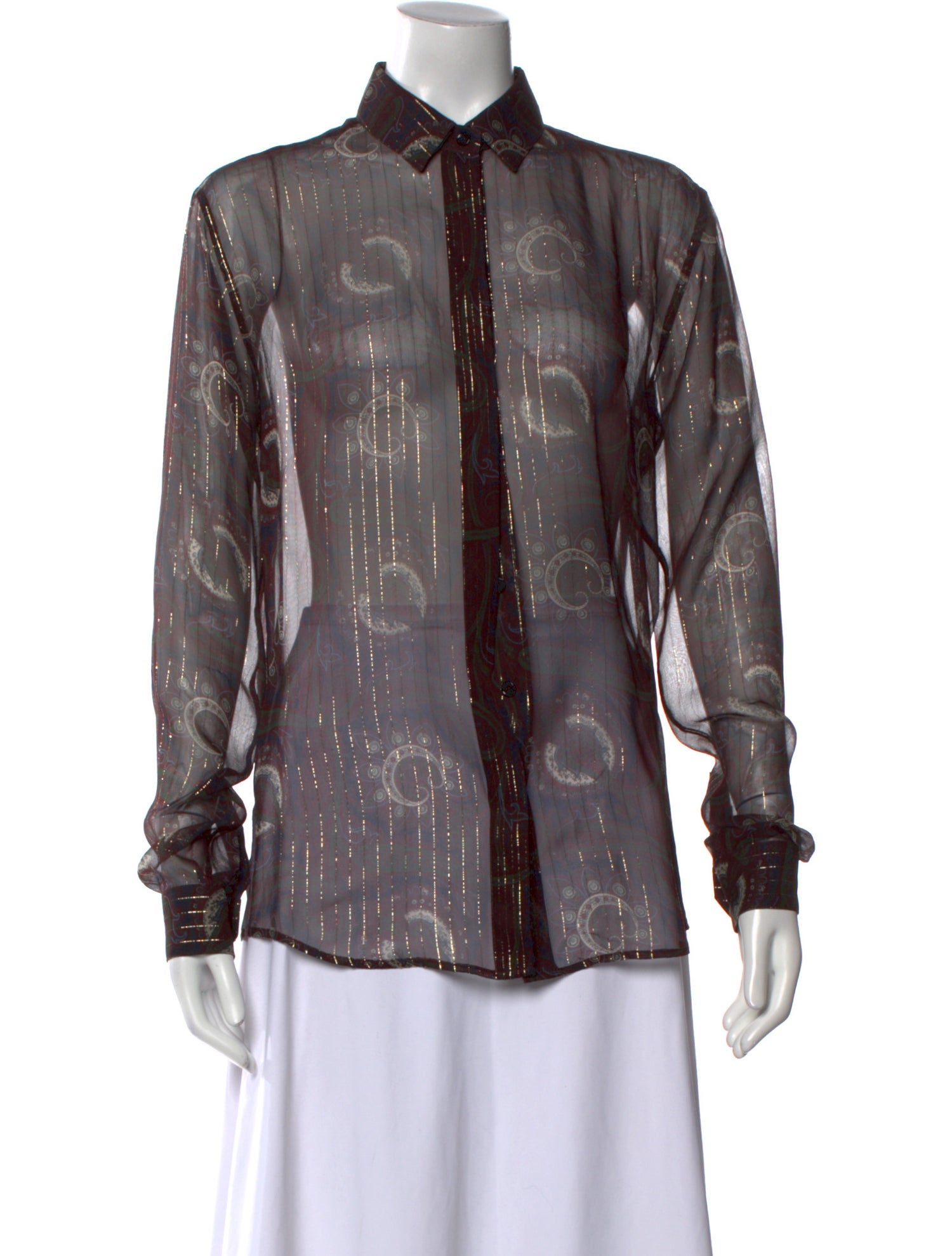 Saint Laurent Silk Printed Button-Up Top