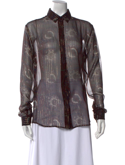 Saint Laurent Silk Printed Button-Up Top