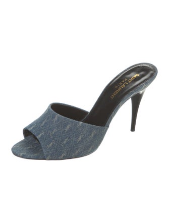 Saint Laurent Signature Logo Denim Slides