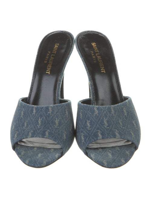 Saint Laurent Signature Logo Denim Slides