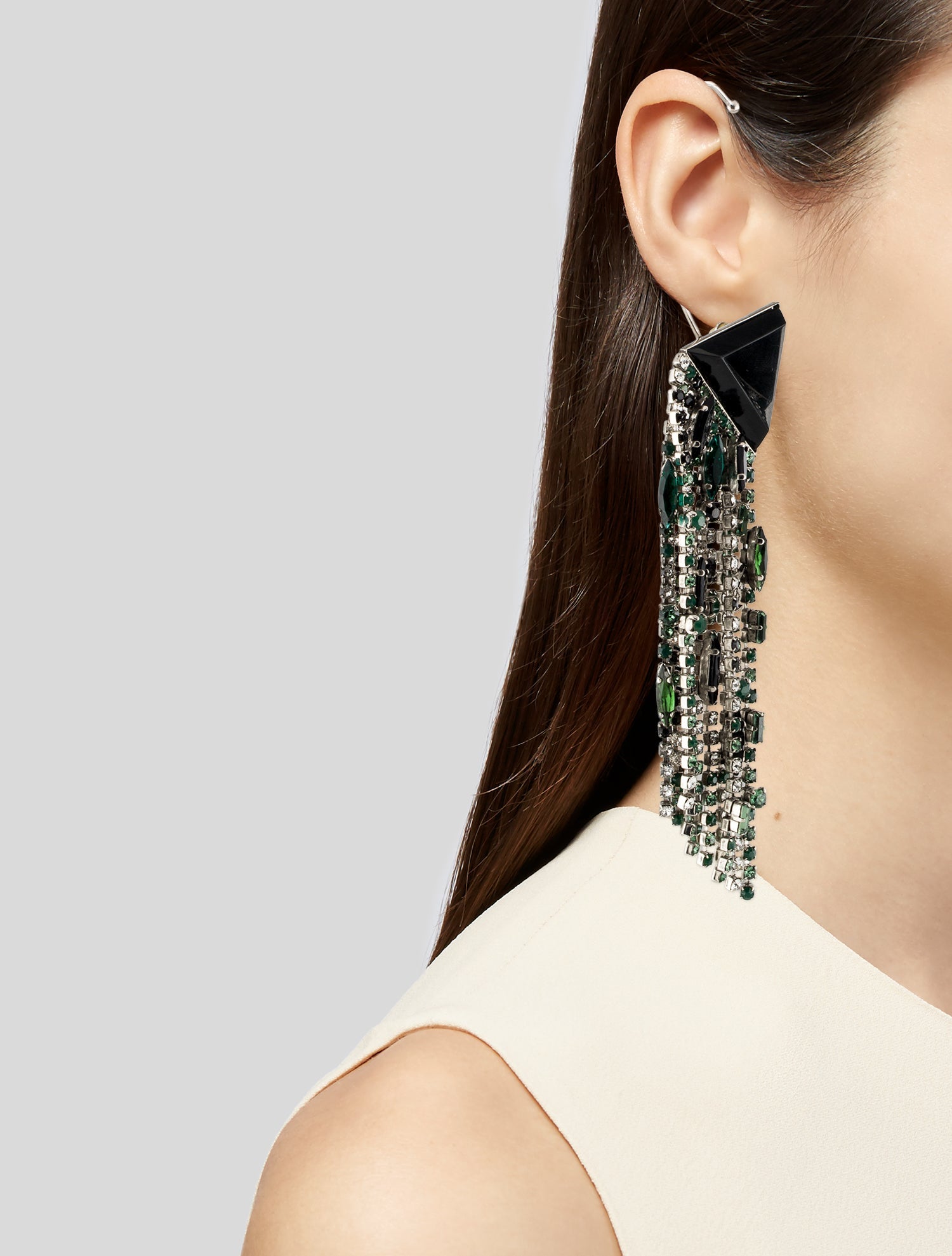 Saint Laurent Crystal & Resin Triangle Clip-On Tassel Earrings