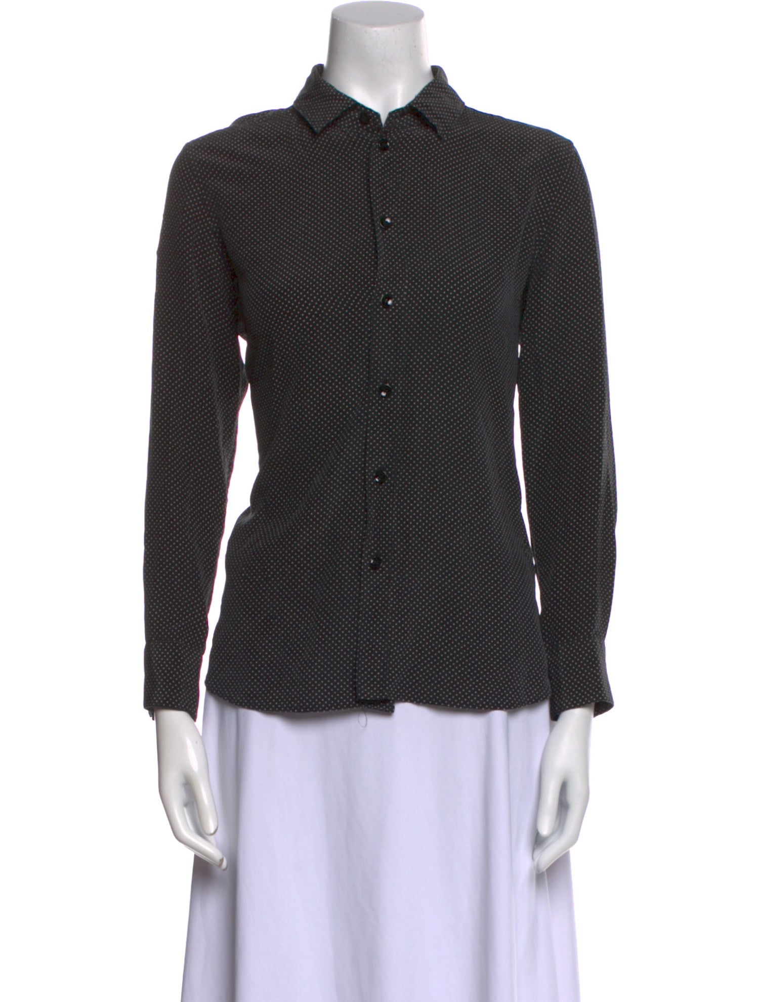 Saint Laurent Silk Polka Dot Print Button-Up Top