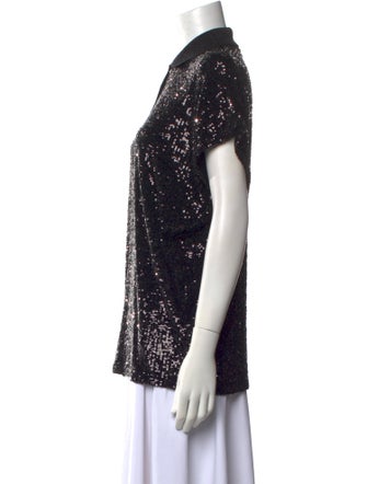 Saint Laurent Sequin Short Sleeve Button-Up Top