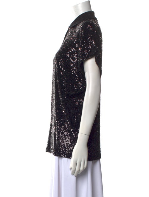 Saint Laurent Sequin Short Sleeve Button-Up Top
