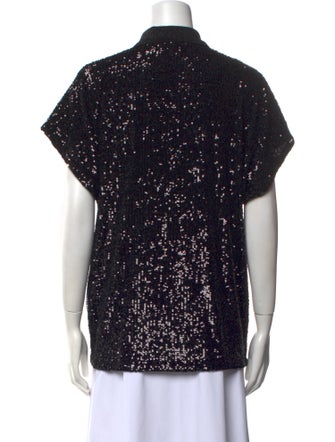 Saint Laurent Sequin Short Sleeve Button-Up Top