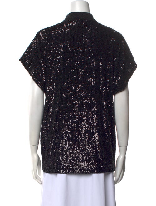 Saint Laurent Sequin Short Sleeve Button-Up Top