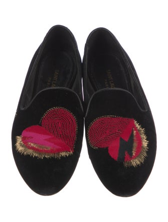 Saint Laurent Velvet Graphic Print Loafers