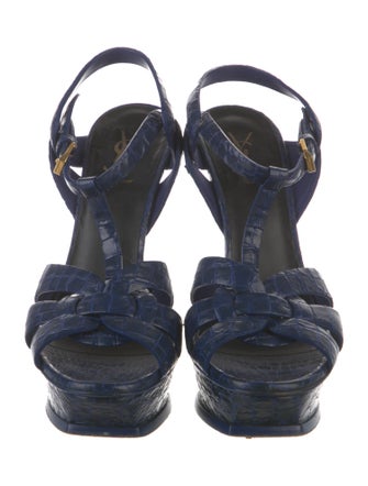 Saint Laurent Embossed Leather T-Strap Sandals