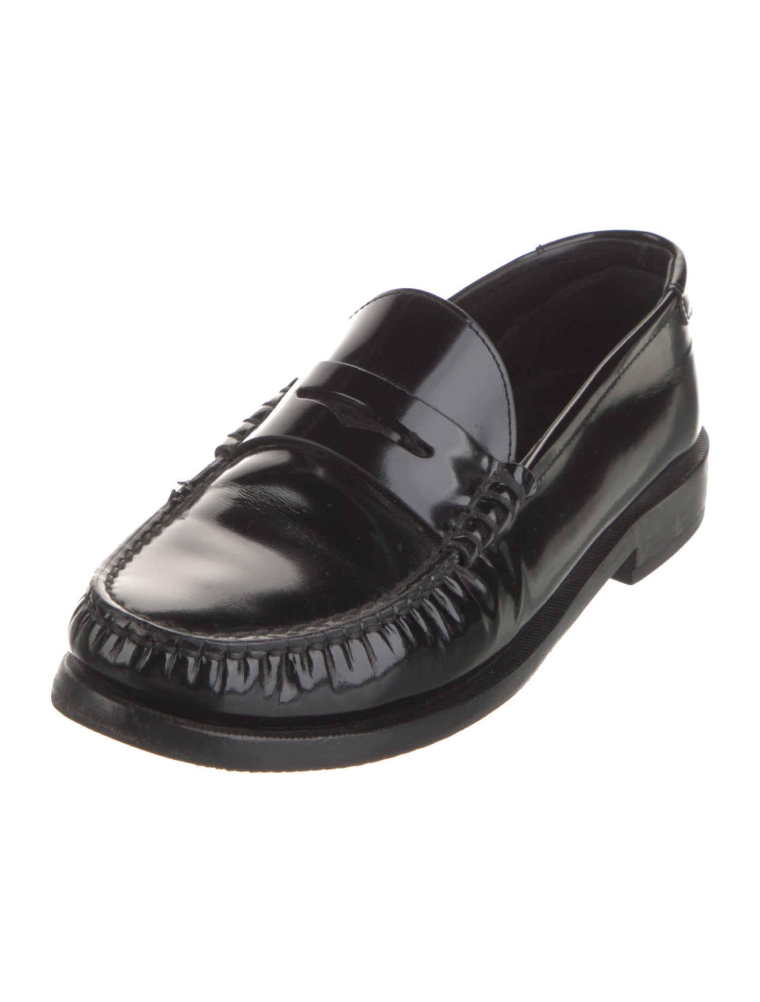 Saint Laurent Patent Leather Ruffle Embellishment Loafers