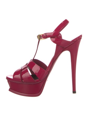 Saint Laurent Patent Leather Cutout Accent T-Strap Sandals