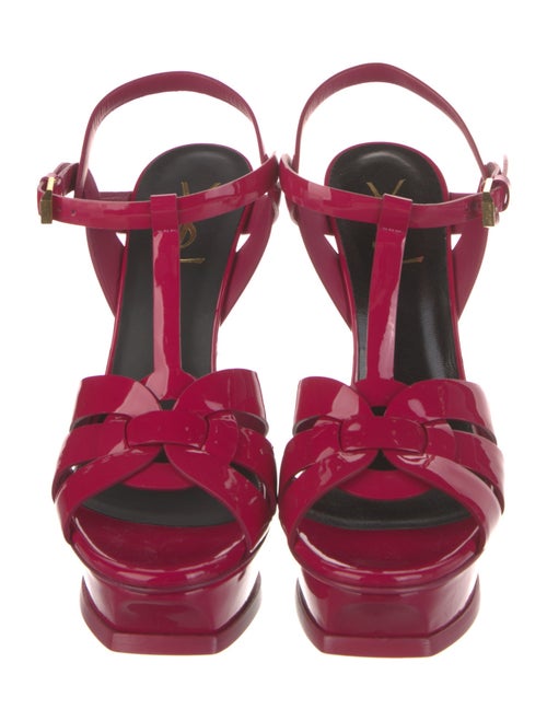 Saint Laurent Patent Leather Cutout Accent T-Strap Sandals