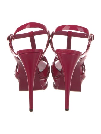 Saint Laurent Patent Leather Cutout Accent T-Strap Sandals